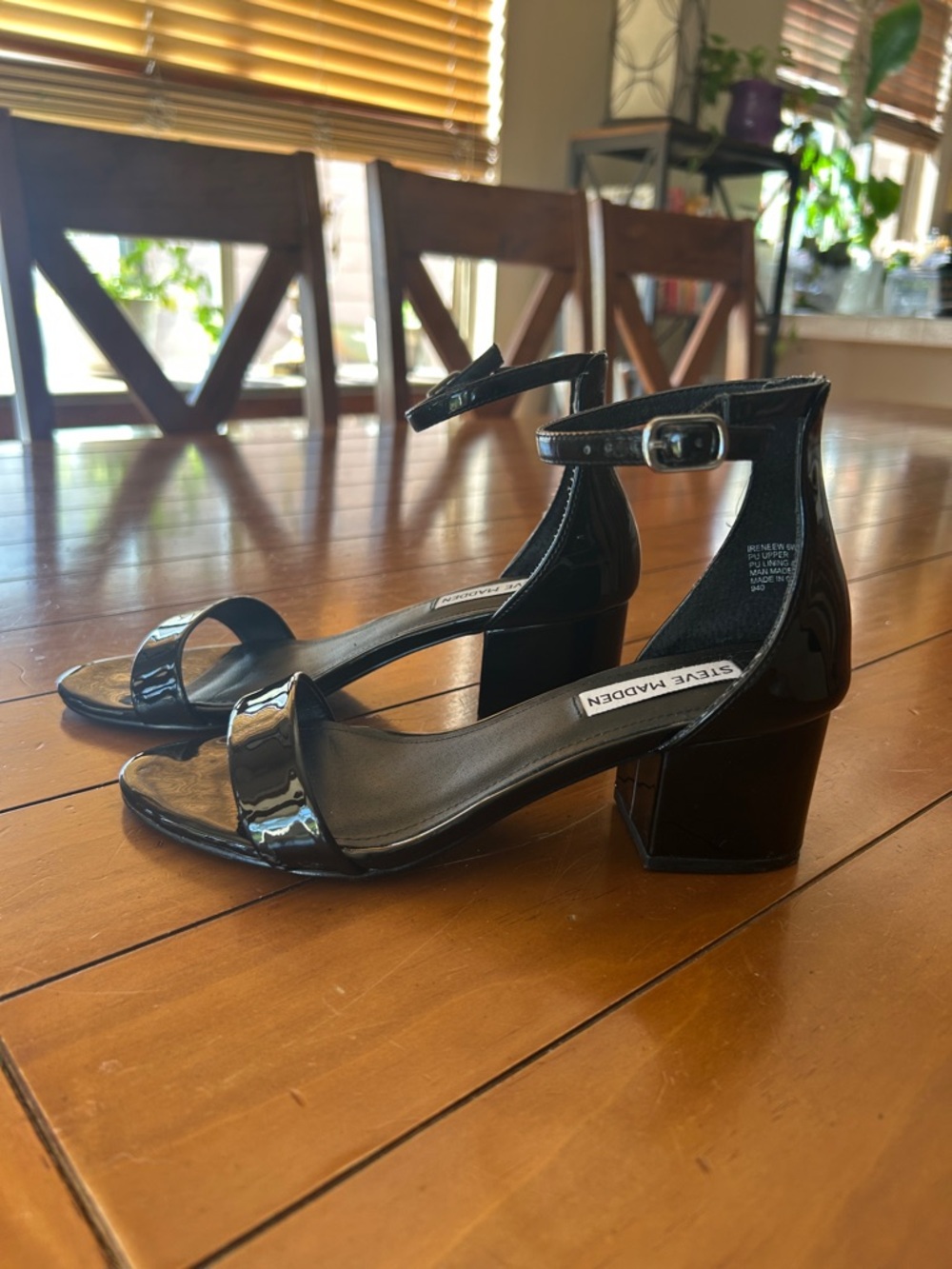Steve Madden Black Patent Ankle-Strap Block Heels
